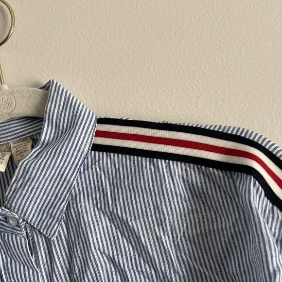 Japna Women’s SZ S Blue w/White Stripes Striped Long Sleeve Button Up Blouse NWT - Picture 4 of 8